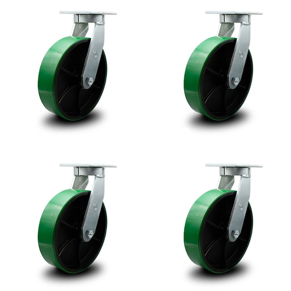 10 Inch Extra Heavy Duty Green Poly on Cast Iron Wheel Swivel Caster, 4PK
